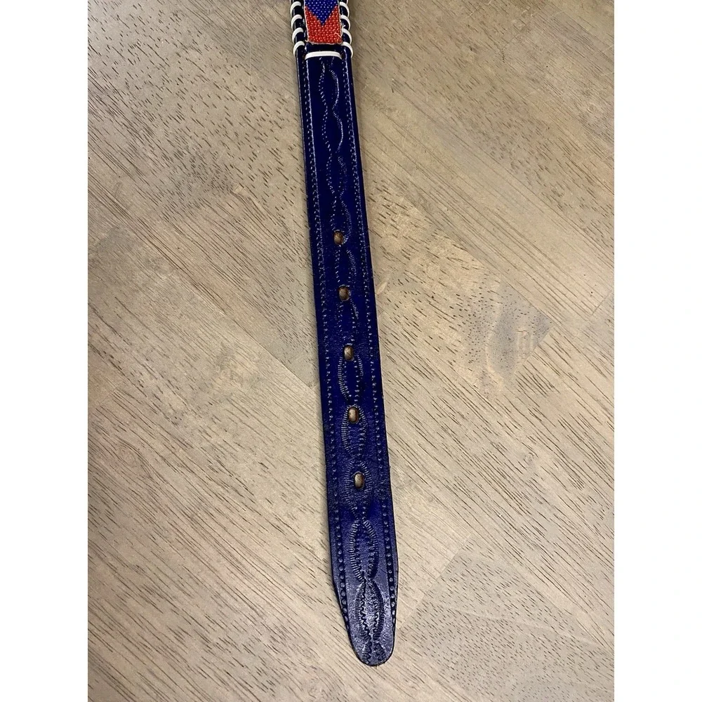 Veg Hand Beaded Tooled Leather Thunderbird Belt Western Native American HK 31.5